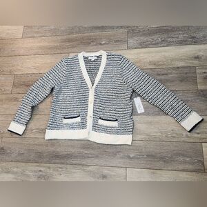 Liz Claiborne Blue And Yellow Striped Cardigan with Pockets Size Xl